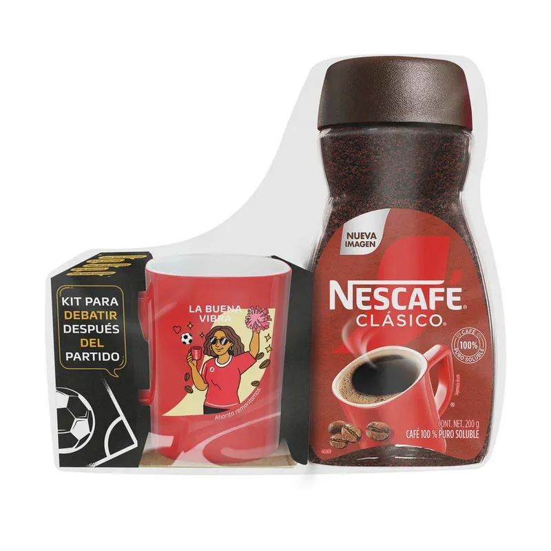 Café Soluble Nescafé Clásico Frasco 200g + Taza Roja Nescafé Colección Futbolera