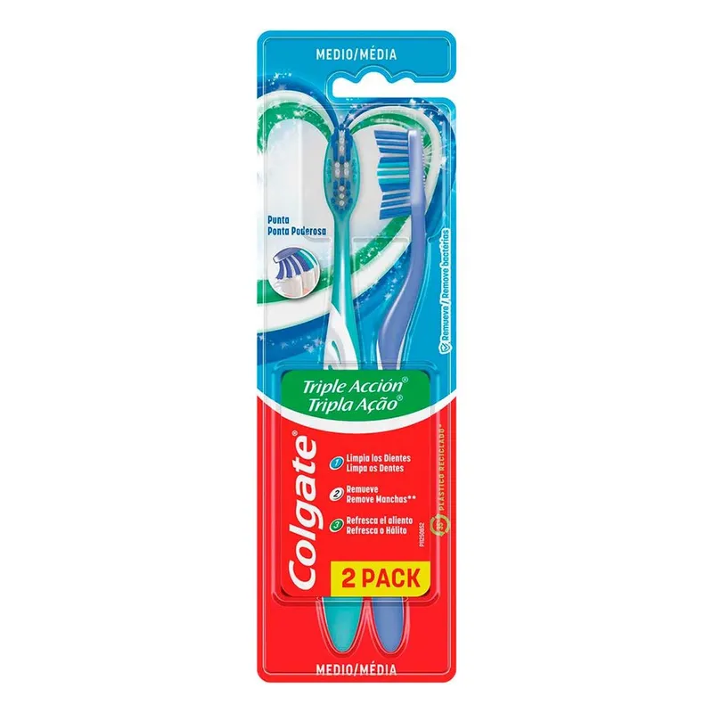 Cepillo de Dientes Colgate Triple Acción Medio 2 Piezas