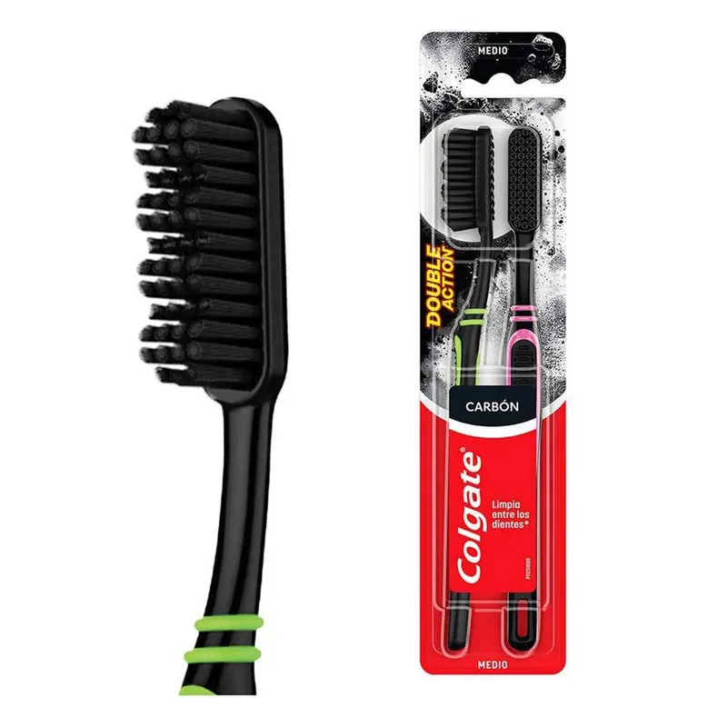 Cepillo Dental Colgate Carbón Double Action Limpieza entre Dientes 2 Piezas