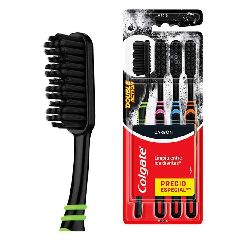 Cepillo Dental Colgate Carbón Double Action Limpieza entre Dientes 4 Piezas