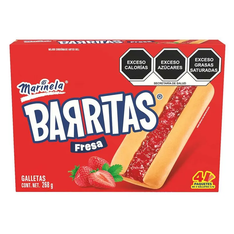 Galletas Marinela Barritas Fresa 268g contiene 4 paquetes