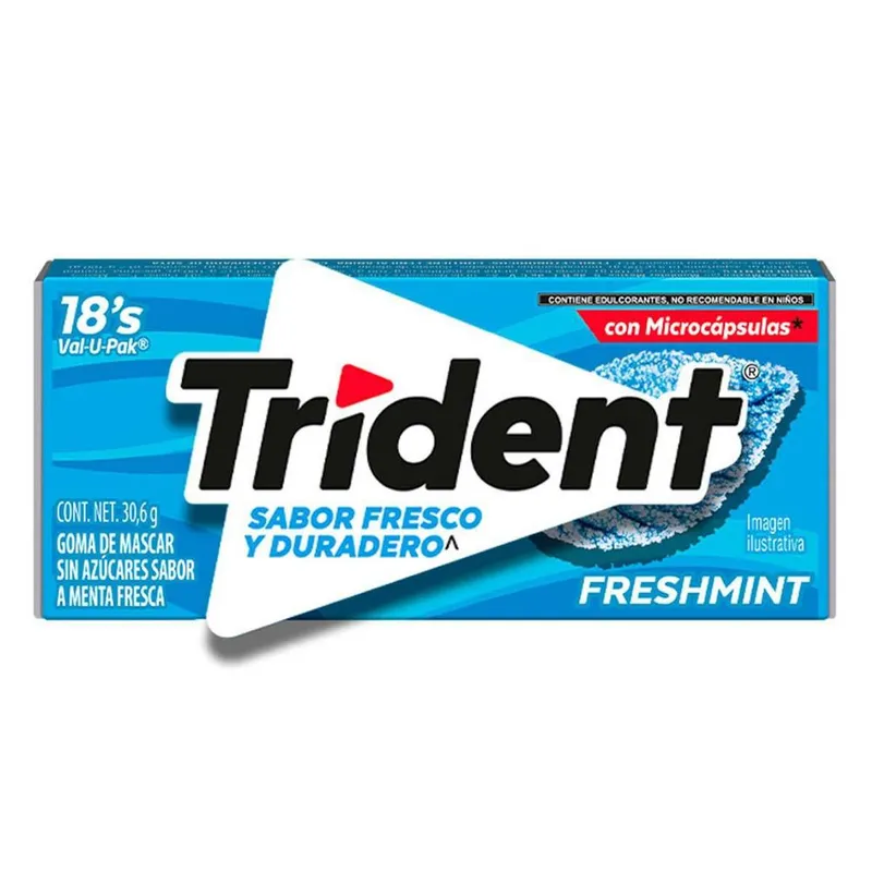 Goma de Mascar Sin Azúcar Trident Val-U-Pack 18s Freshmint