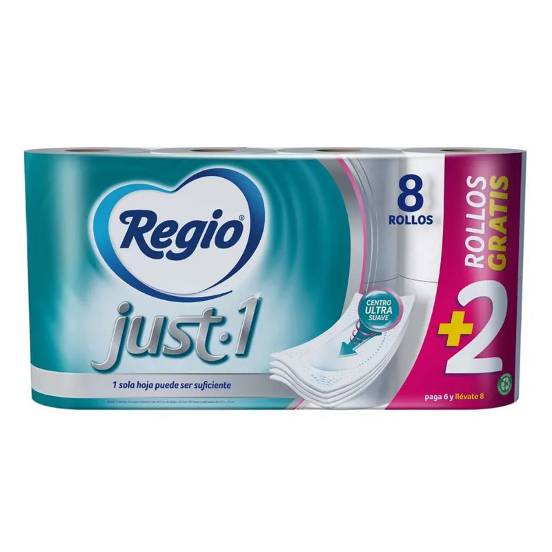 Papel Higiénico Regio Just-1 con 8 Rollos