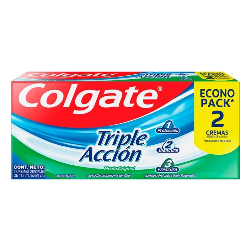 Pasta Dental Colgate Triple Acción Menta Original 2 Piezas 115ml