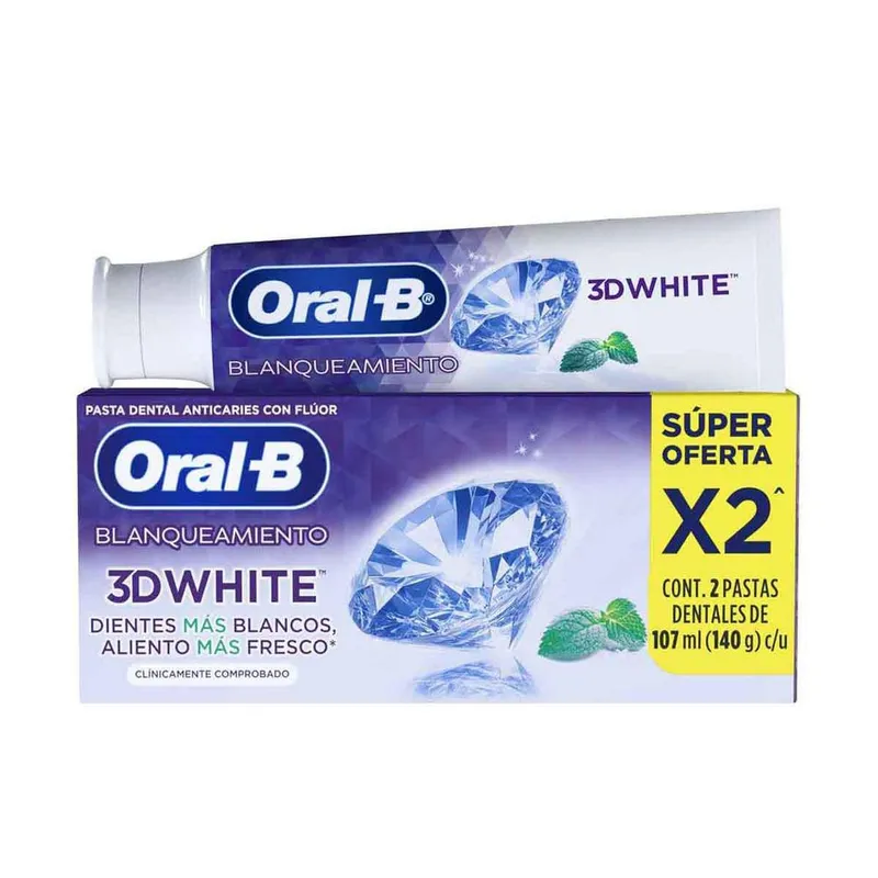 Pasta Dental Oral-B 3D White Blanqueadora, 2 Unidades de 107ml