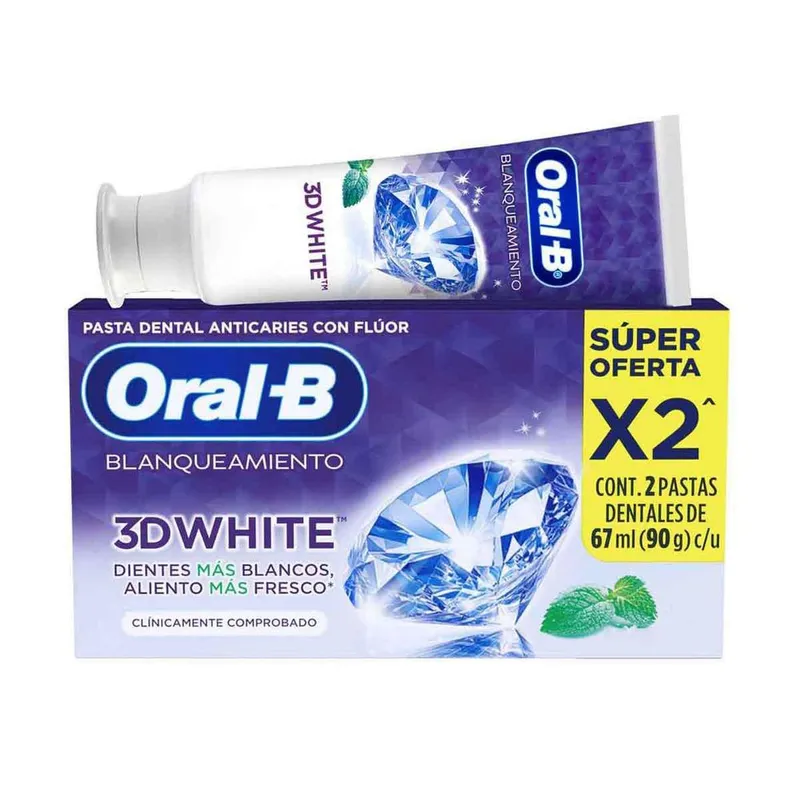 Pasta Dental Oral-B 3D White Blanqueadora, 2 Unidades de 67ml