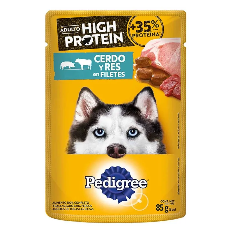 Sobres Pedigree High Protein para Perros Adultos Sabor Cerdo y Res 85g