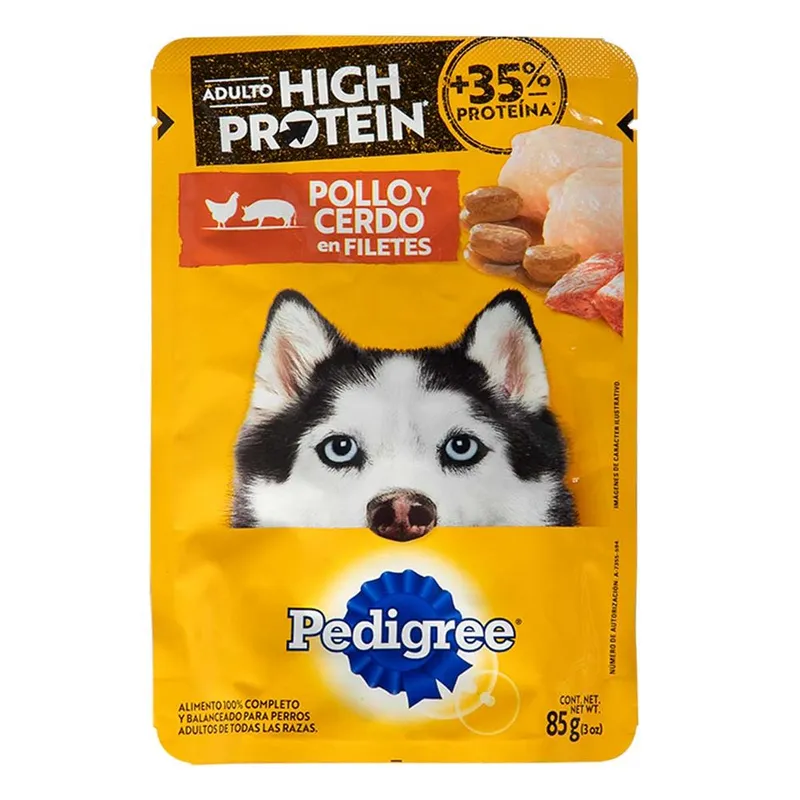 Sobres Pedigree High Protein para Perros Adultos Sabor Pollo y Cerdo 85g