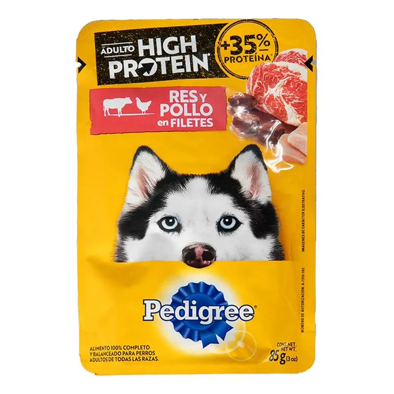 Sobres Pedigree High Protein para Perros Adultos Sabor Res y Pollo 85g