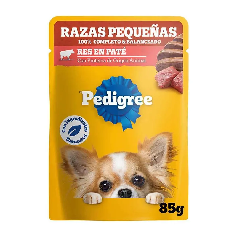 Sobres Pedigree para Perros Razas Pequeñas Sabor Paté de Res 85g