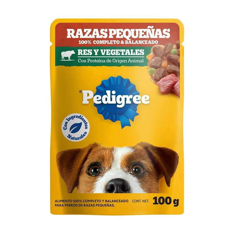 Sobres Pedigree para Perros Razas Pequeñas Sabor Res y Vegetales 100g