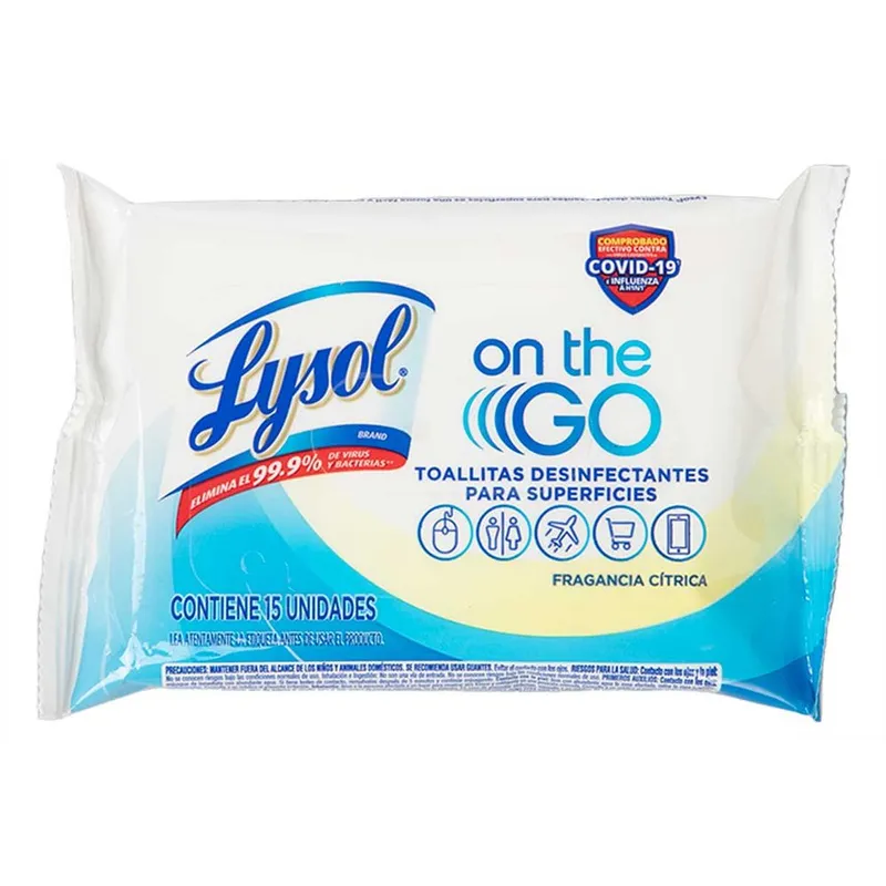 Toalla Desinfectante Lysol para superficies con 15 Toallitas