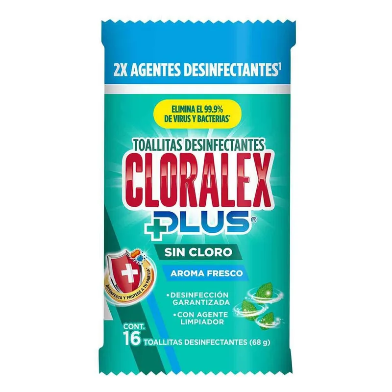 Toallitas Desinfectantes Cloralex Plus Sin Cloro Fresco Aroma 16 Toallitas